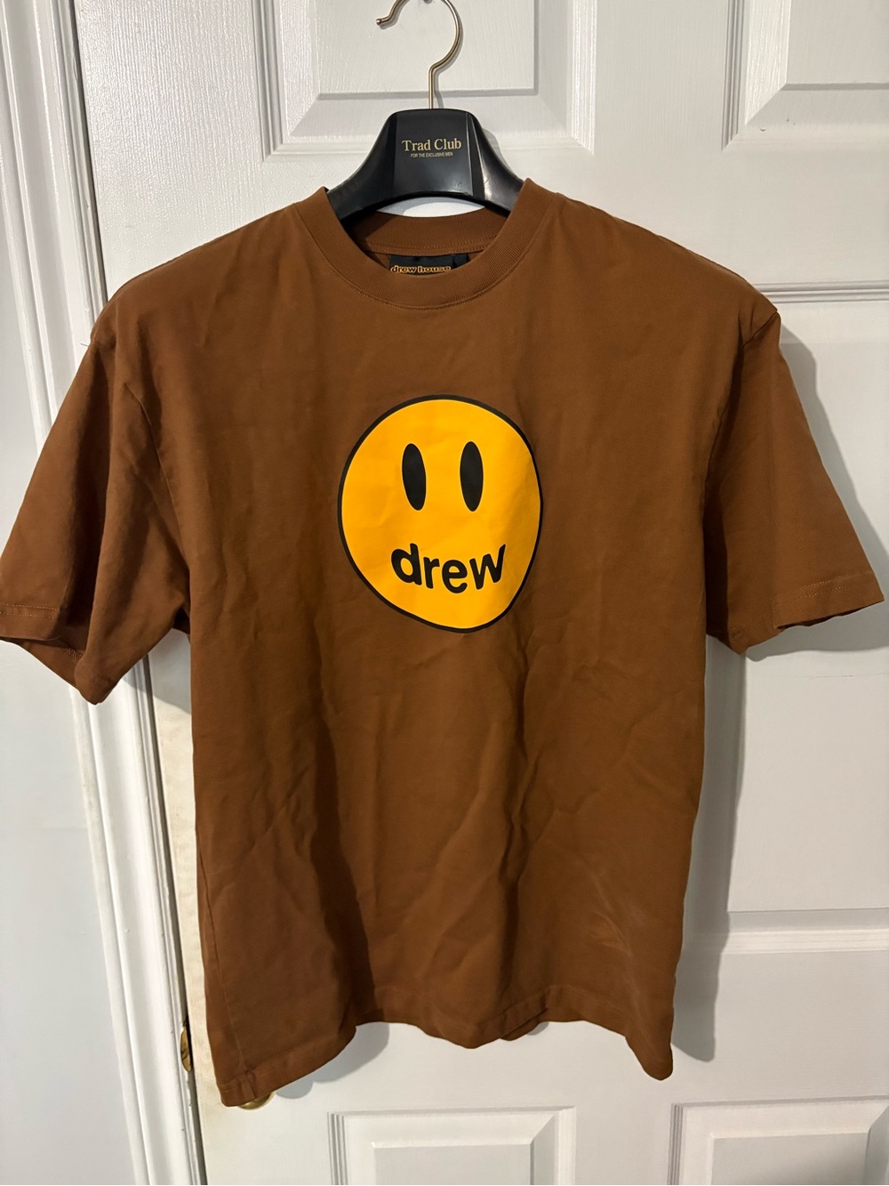 drew house Brown Tee with Yellow Smiley Chest Logo